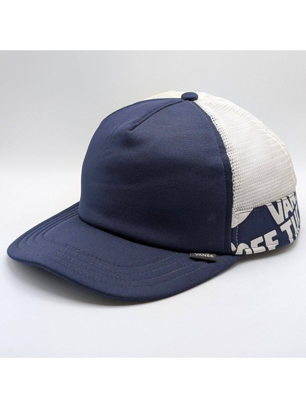 Vans Off The Wall SnapBack Cap Hat Navy Blue White Mesh Skater Y2K Skateboarder